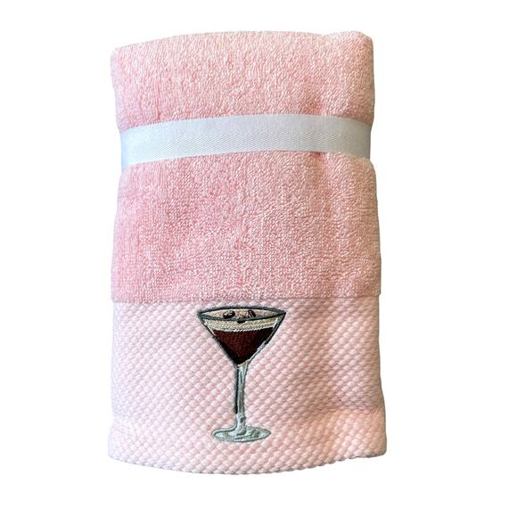 Deborah Connolly Pink Espresso Martini Hand Towels 16x28 Set of 2 Plush New - Picture 5 of 11